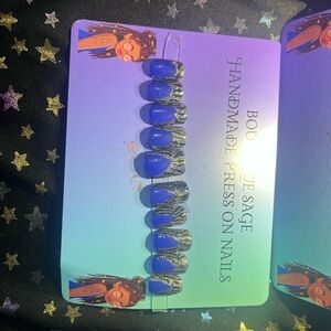 Boujee Sage Blue and Silver Press-On Nails